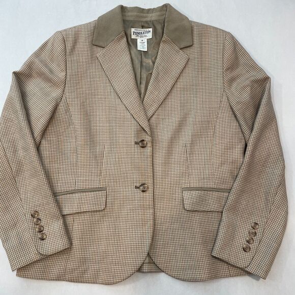 ~ Pendleton 14p Blazer Jacket Women Virgin Wool Houndstooth Notch Collar Petite - Picture 1 of 12